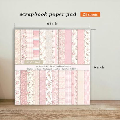 6 Inch Pink Flowers Scrapbooking Paper Pad (24 Count)
