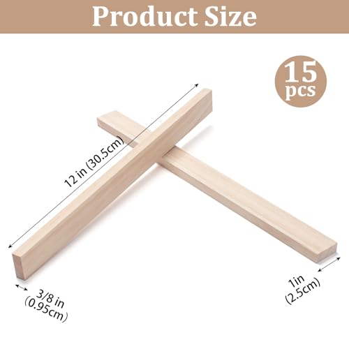 Wood Strips Slats Wooden Dowels for Crafts 3 (15 Count)
