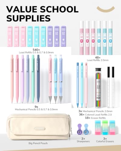 36PCS Mechanical Pencil Set with 624 Lead Refills