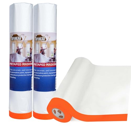 Pre Taped Masking Film Plastic Drop Cloths 102" x 56Feet (3 Count)