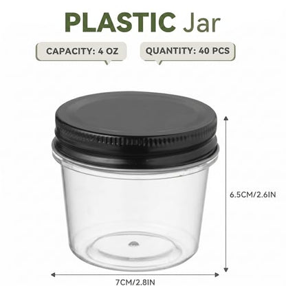 4 oz Plastic Small Mason Jars and Small Plastic Jars with Lids (40 Count)