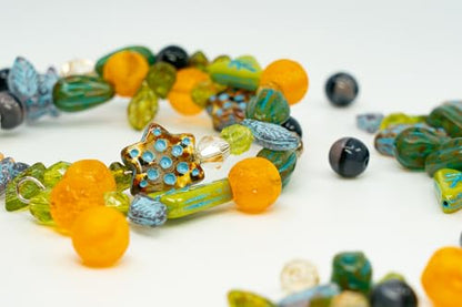 1.4oz (40g) Limited Mix of Czech Glass Beads, Hand Made Set Kit, Heart Leaf Beads and Striped Orange