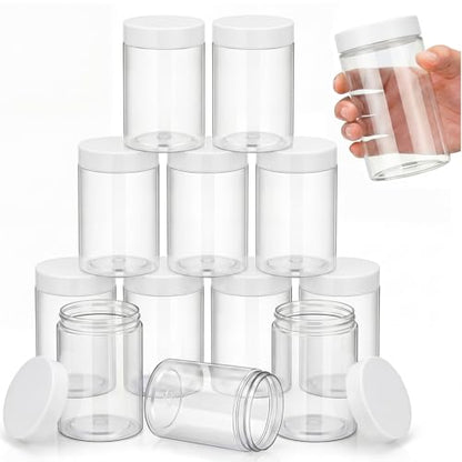 12 Pack 12 oz Plastic Container Jars with Lids Round Clear Travel Cosmetic Container Slime Jars for Toiletries (12 Count)
