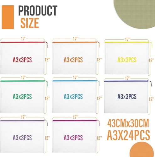 24pcs Mesh Zipper Pouch File Bags Puzzle Storage Bags