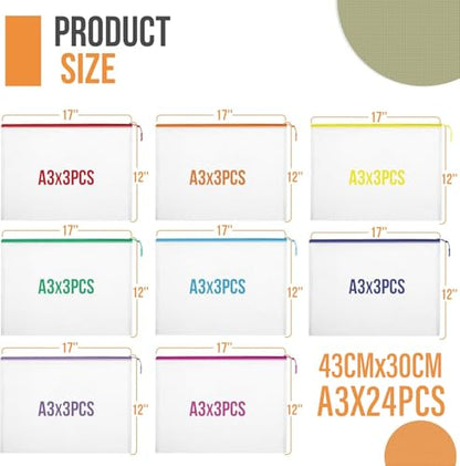24pcs Mesh Zipper Pouch File Bags Puzzle Storage Bags