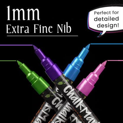 10 Extra Fine Tip Metallic Chalk Markers for Blackboard