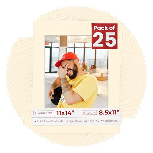 Pack of 25 Acid Free 11x14 Mats Bevel Cut for 8.5x11 Photos (25 Count)