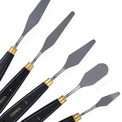 Palette Knife Painting Stainless Steel Spatula Palette Knife Oil Paint Metal Knives Wood Handle (5 Count)