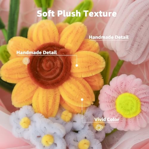 Hand Woven Flower Bouquet Finished（1pcs） for Mother Girlfriend Birthday Gift Wedding Decoration Crochet Artificial Flower
