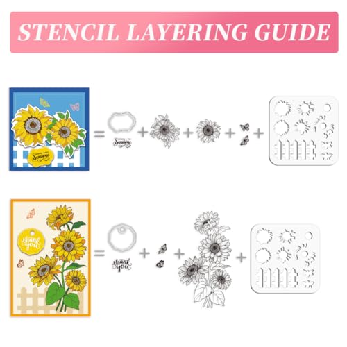 Realistic Sunflower Stamps and Dies and Layering Coloring Stencil Set