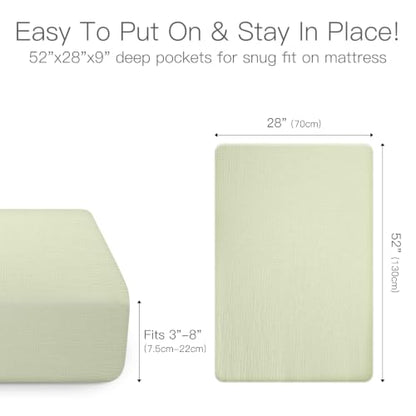 Organic Baby Crib Sheets 52x28 Inches 2 Pack 100% Muslin Cotton Soft Boho Toddler Fitted Crib Bed Mattress Sheet for Baby Girls Fits Standard Size Crib Mattress 28x52 Inches Blossom & Grass Green (2 Count)