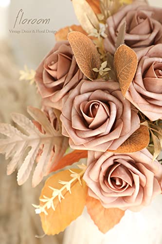Artificial Flowers 25pcs Real Looking Warm Taupe Foam Fake Roses with Stems for DIY Wedding Bouquets Bridal Shower Centerpieces Floral Arrangements Party Tables Home Decorations (25 Count)