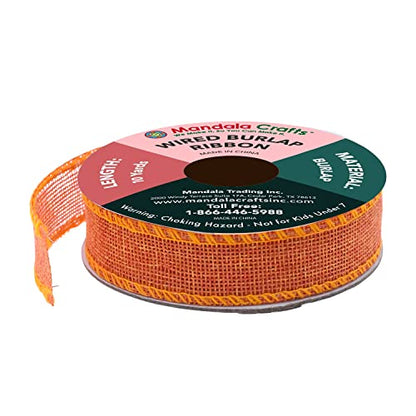 1 Inch Wide Orange Wired Burlap Ribbon for Crafts (30 Foot)