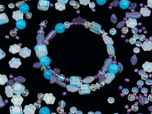 1.4oz (40g) Limited Mix of Czech Glass Beads, Hand Made Set Kit, Purple Bay Leaf Beads Table Cut Kiwi Crystal AB Beads