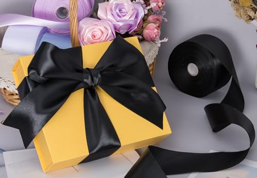 2 Inch Black Solid Satin Ribbon for Gift Wrapping