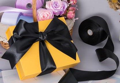 2 Inch Black Solid Satin Ribbon for Gift Wrapping