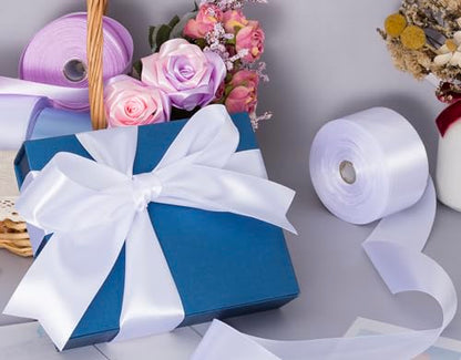2 Inch White Solid Satin Ribbon for Gift Wrapping