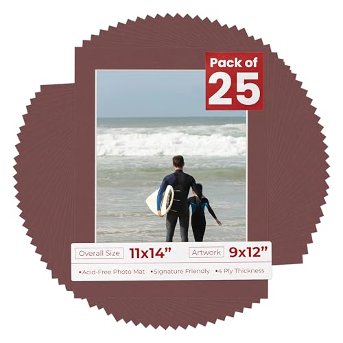 Pack of 25 Acid Free 11x14 Mats Bevel Cut for 9x12 Photos (25 Count)