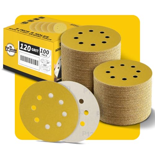 100PCS 5 Inch 120 Grit 125mm 8 Hole Sanding Discs Sandpaper (100 Count)