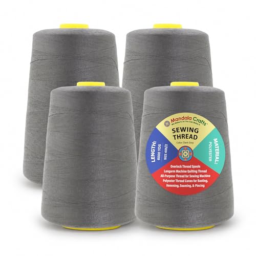 40S 2 Dark Gray Polyester 4 Pack of Serger Threads Cones (24000 Foot)