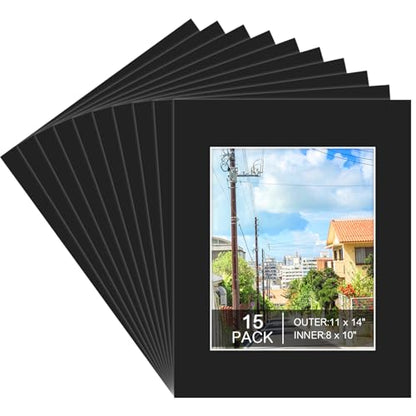 15 Pack 11x14 Black Picture Mats for 8x10 Photos (15 Count)