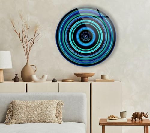 24''(60cm) Diameter Blue and Green Round Glass Wall Art Tempered Glass Printing Wall Decor Large Wall Art Wall Hangings