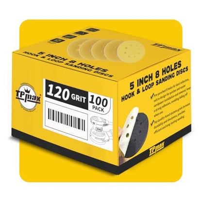 100PCS 5 Inch 120 Grit 125mm 8 Hole Sanding Discs Sandpaper (100 Count)
