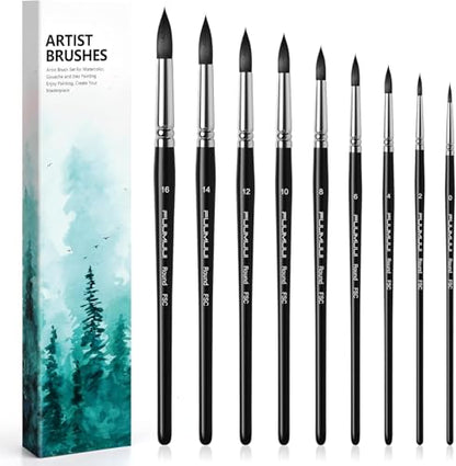 Watercolor Brushes Professional (9 Count)