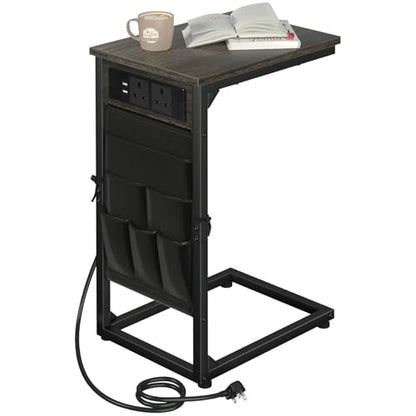 C Shaped End Table with Charging Station