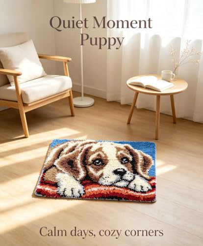 Sleeping Puppy Latch Hook Rug Kit for Adults & Beginners
