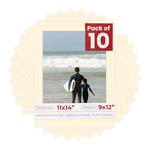 Pack of Ten Acid Free 11x14 Mats Bevel Cut for 9x12 Photos (10 Count)