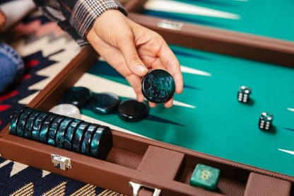 19 Inch Premium Backgammon Sets for Adults Leather Brown