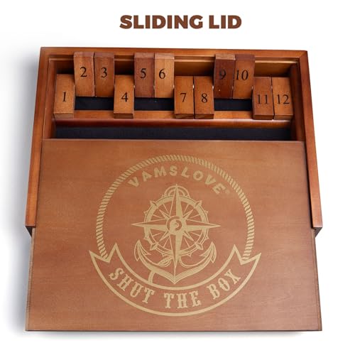 Shut The Box Dice Game Wooden Board Table Math Game for 2 Players and Up