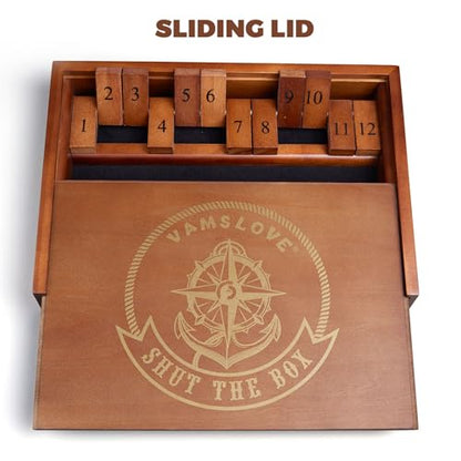 Shut The Box Dice Game Wooden Board Table Math Game for 2 Players and Up