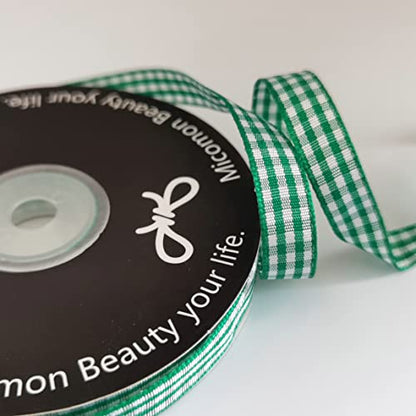 Green Gingham Plaid Checked Christmas Ribbon 25 Yard Each Roll 100% Polyester (75 Foot)