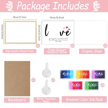 Mother's Day Handprint Art Gifts DIY Kit Mother's Day Craft from Daughter Son Kids Adults Love Handprint Keepsake with Wood Frame for Mom Grandma Lovers Birthday Holiday Activities 12x16 Inch