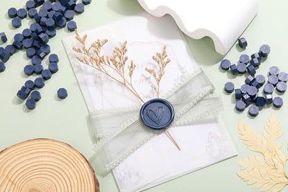 360Pcs Navy Blue Sealing Wax Beads with 2 Spoons and 4 Tea Candles for Wax Seal Stamps (360 Count)
