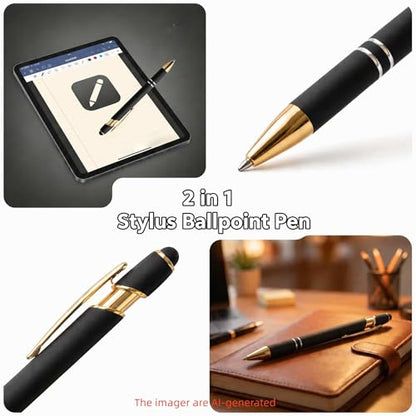 2 in 1 Black Ink Metal Stylus Pen with Stylus Tips (12 Count)