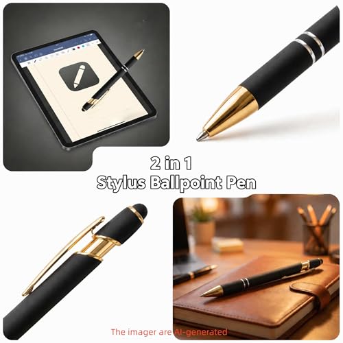 2 in 1 Black Ink Metal Stylus Pen with Stylus Tips (12 Count)