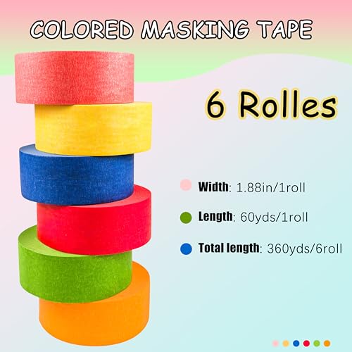 Colored Masking Tape 1.88 inches x 60 Yards (1080 Foot)