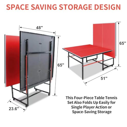 4.5FT/8FT/9FT Mid-Size Table Tennis Table (Red, 8FT)