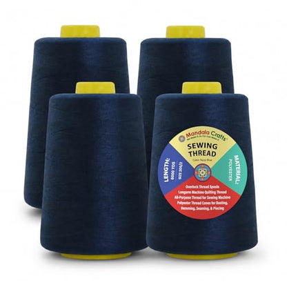20S 2 Navy Blue Polyester 4 Pack of Serger Threads Cones (72000 Foot)