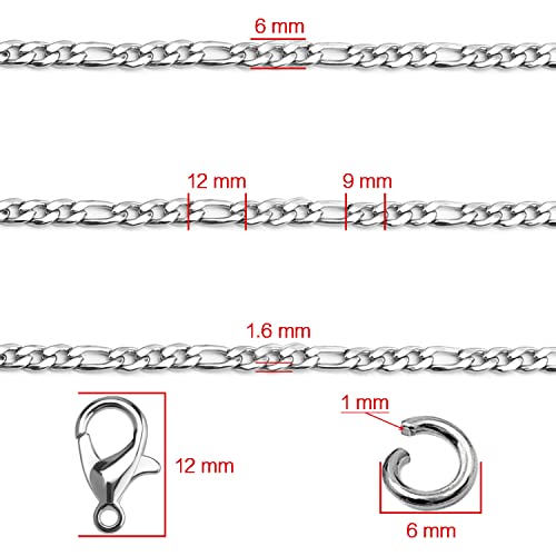 16ft Figaro Chain Roll 6mm Silver Stainless Steel Necklace Chain for Jewelry Making
