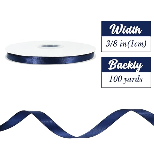 100yds 3 8 Inch Navy Blue Satin Ribbon for Craft Gifts Wrapping