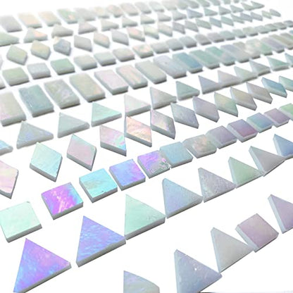 Iridescent White Glass Mosaic Tiles for Crafts (9 Ounce)