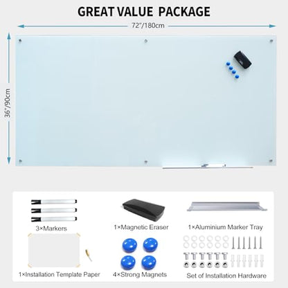 Magnetic Glass Writeboard Tempered Glass Dry Erase Boards Wall Mounted Frameless Whiteboard Bulletin Message Boards