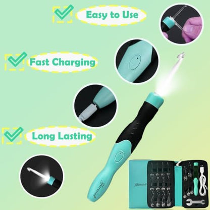 17 Sizes Lighted Crochet Hooks Set with Case 2.5mm~14.0mm (17 Count)