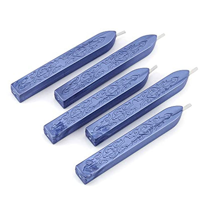 5Pcs Metallic Blue Sealing Wax Sticks with Wicks for Wax Seal Stamp (5 Count)