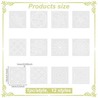 Sashiko Embroidery Stencils Sashiko PET Stencil Flowers Embroidery Patterns Stencils for Drawing Sashiko Template for Hand Quilting and Embroidery 14x14cm