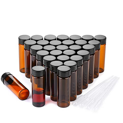 30ml Amber Small Glass Vials 30pcs with Screw Caps (30 Count)